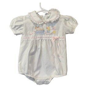 Vintage Bubble Playsuit Sun Suit One Piece White Duck Collared 6-9 Months Easter